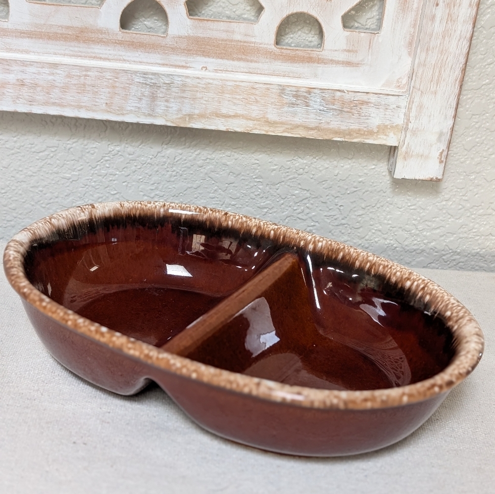 Vintage Hull pottery drip glaze made in USA divided section tray retro cottage
